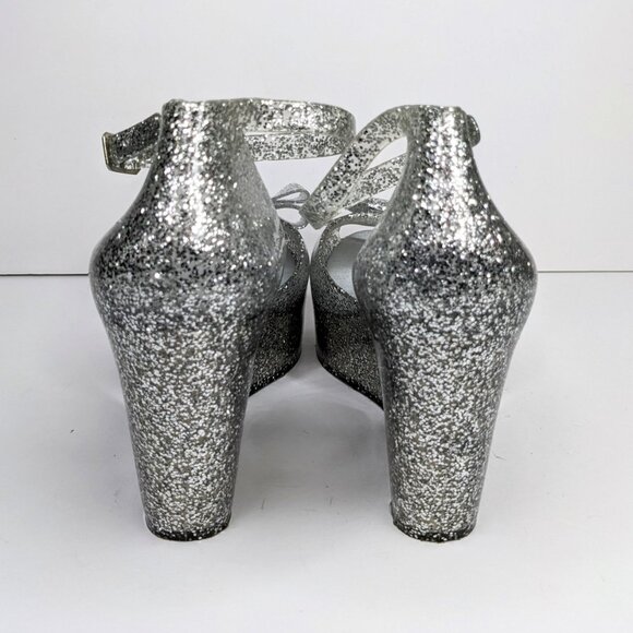 Wild Diva Silver Glitter Platform Heels Womens 8 Retro Peep Toe Shoes - Picture 7 of 8